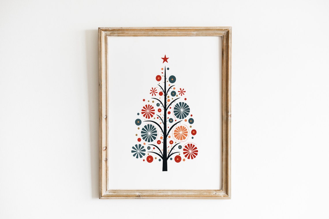 Minimalist Scandinavian Christmas Tree with Star Modern Art Poster