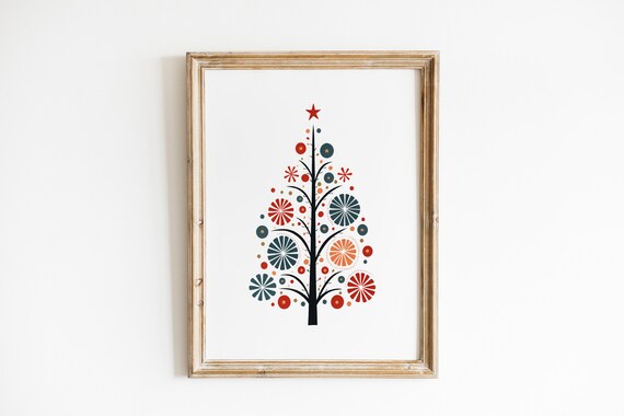 Minimalist Scandinavian Christmas Tree with Star Modern Art Poster