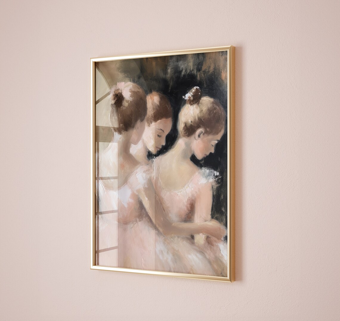 Three Ballerinas Pink Tutus Vintage Oil Painting Nursery Art Poster - Image 4