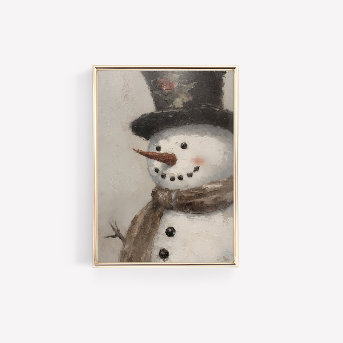 Vintage Snowman with Top Hat and Scarf Oil Painting Style Poster - Image 2