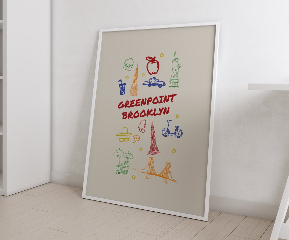 Greenpoint Brooklyn NYC Colorful Doodle City Landmark Art Poster