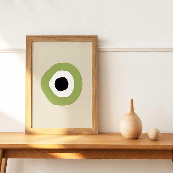 Calm Serene Sage Green Evil Eye Minimalist Boho Art Poster Charm