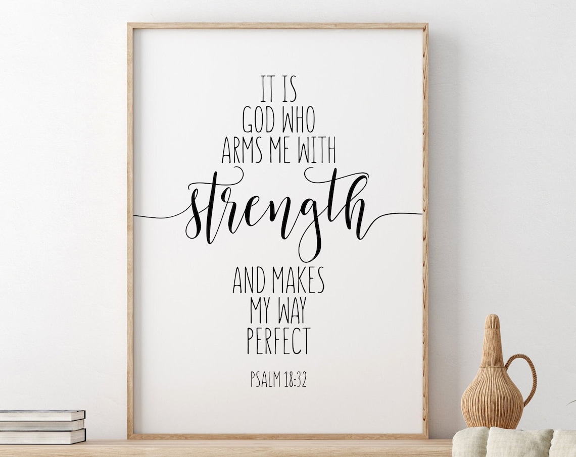 It Is God Who Arms Me With Strength Psalm 18:32 Calligraphy Poster