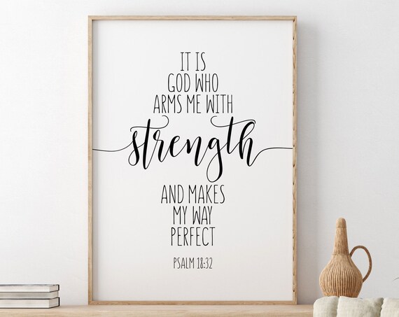 It Is God Who Arms Me With Strength Psalm 18:32 Calligraphy Poster