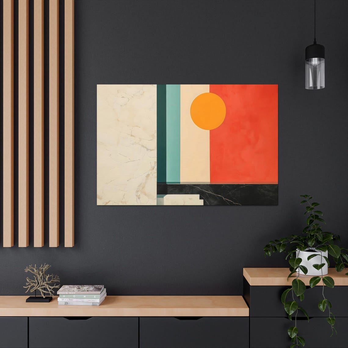 Geometric Sun Stairs Coral Block Red Teal Modern Abstract Poster - Image 2