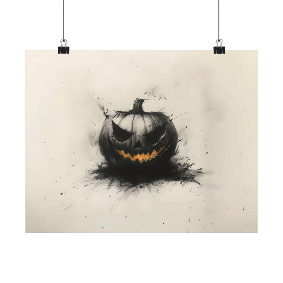 Charcoal Jack-O-Lantern with Glowing Grin on Cream Minimal Halloween Poster