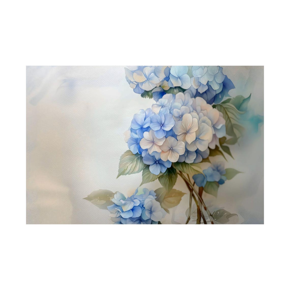 Sky Blue Hydrangea Watercolor Blossom Cluster Botanical Poster - Image 3