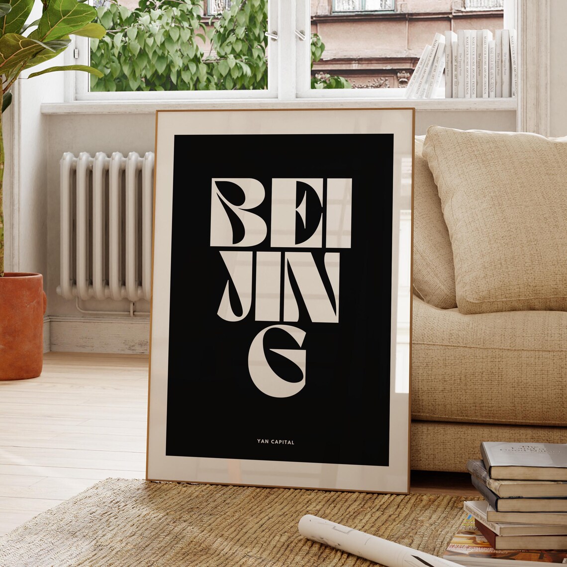 Beijing Monochrome Typography Poster Yan Capital China Travel Art