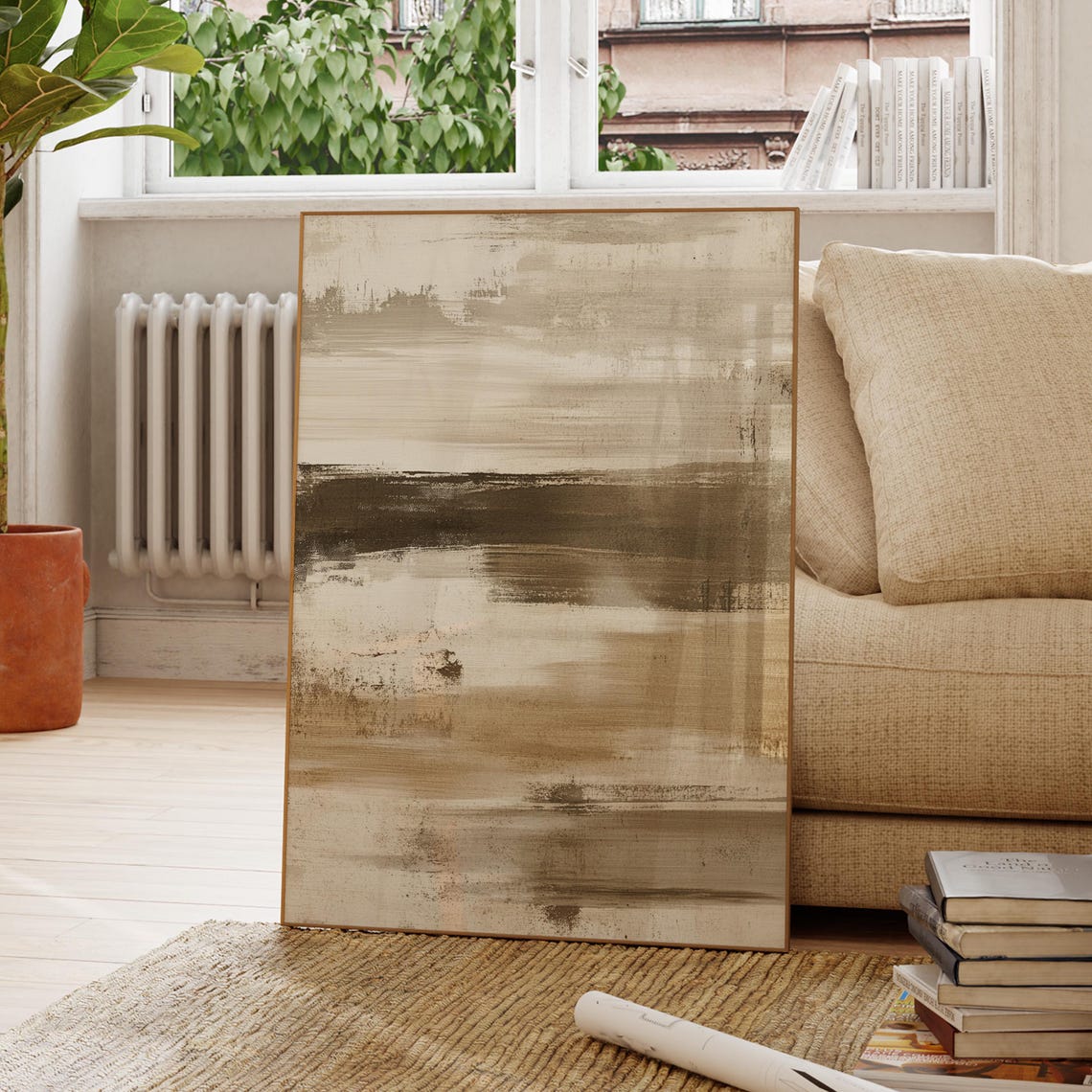 Earthy Beige Abstract Brushstroke Painting Calm Modern Minimal Poster