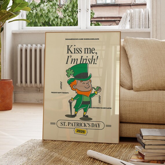 Kiss Me Im Irish Retro Leprechaun Saint Patricks Day 2025 Poster