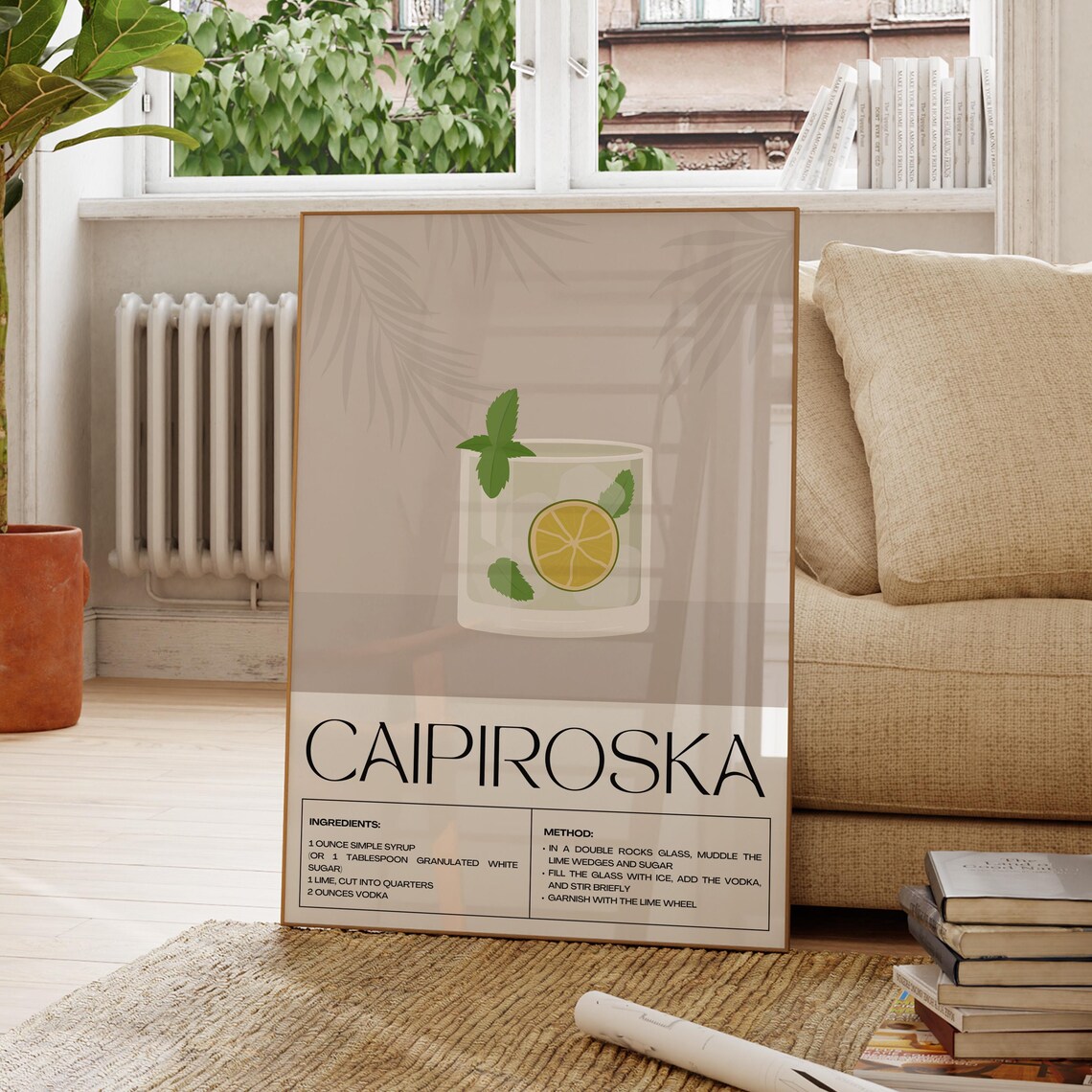 Caipiroska Cocktail Recipe Minimalist Lime Bar Decor Art Poster