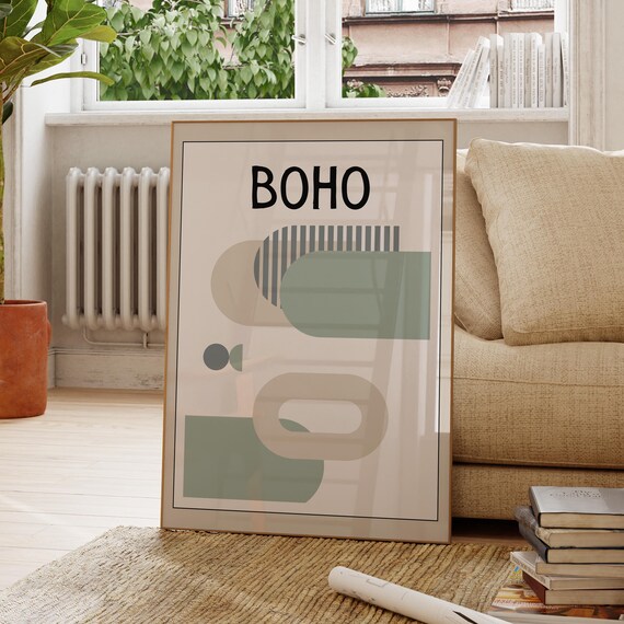 Boho Minimal Beige And Green Art Abstract Neutral Poster Simple Bedroom Decor Scandinavian Style Print Colorful Modern