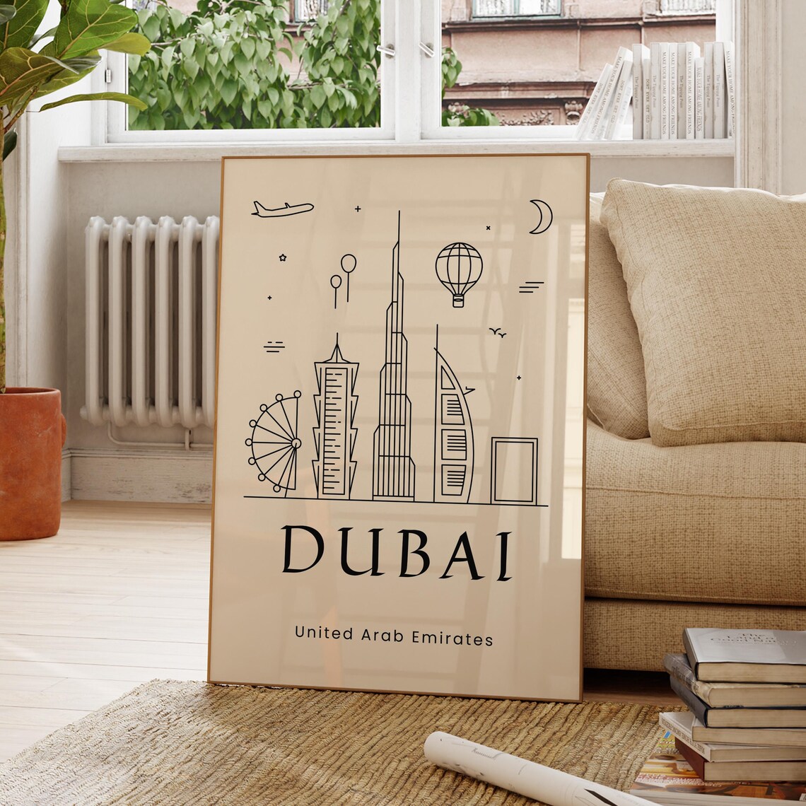 Dubai United Arab Emirates Minimal Skyline Line Art Travel Poster