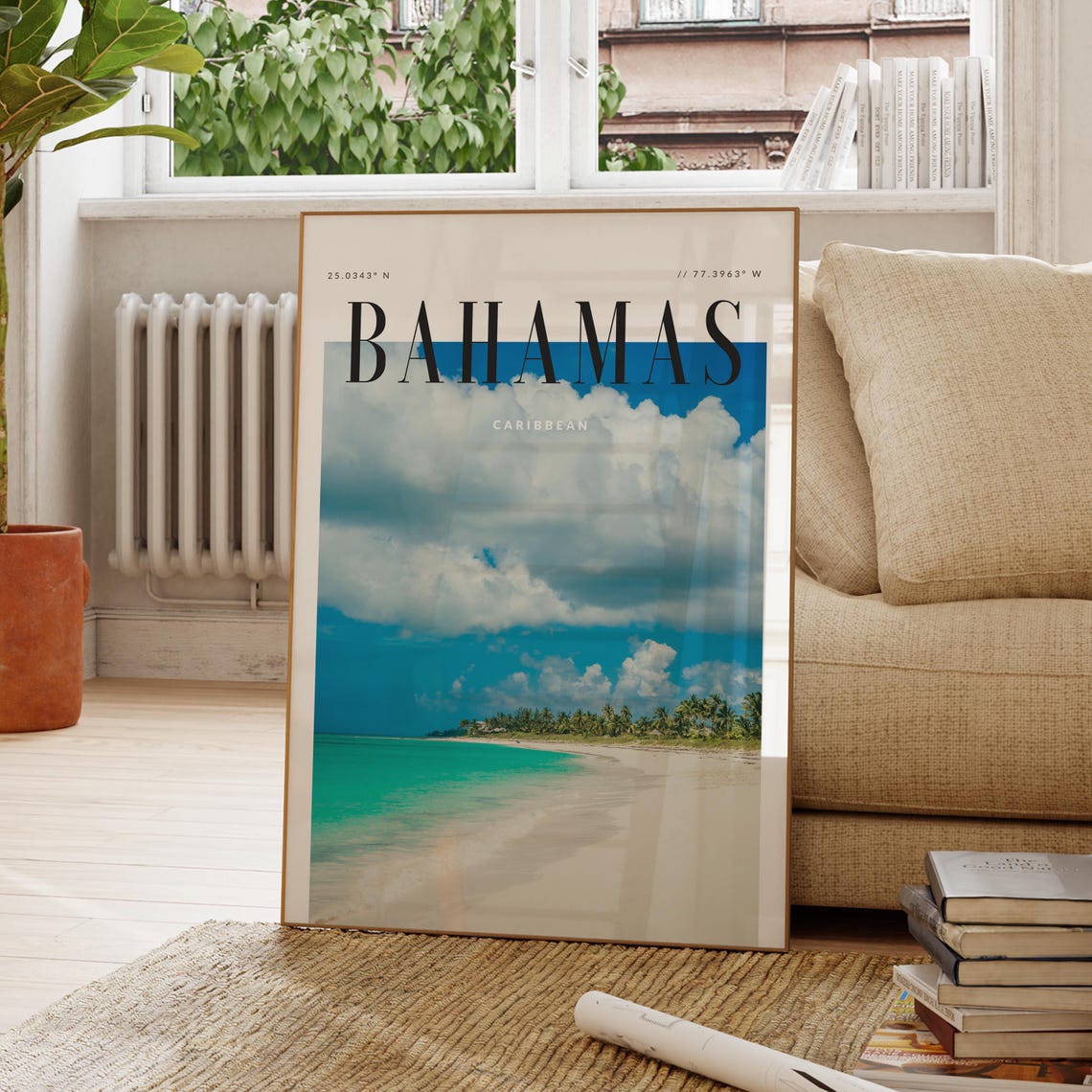 Bahamas Caribbean White Sand Beach Turquoise Water Travel Poster