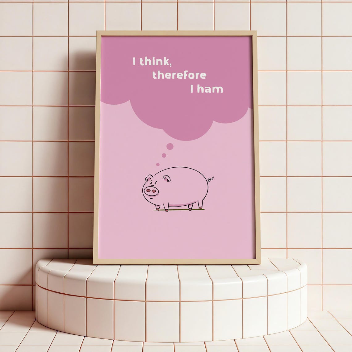 I Think Therefore I Ham Thought Bubble Pink Pig Pun Quote Poster