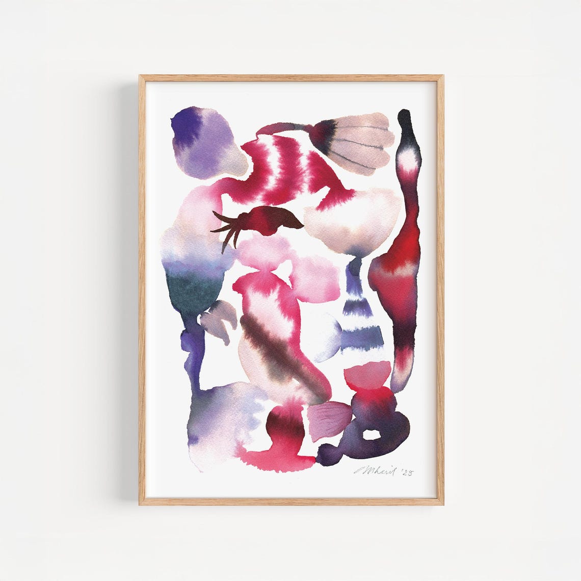 Crimson Purple Organic Watercolor Floral Forms Abstract Poster