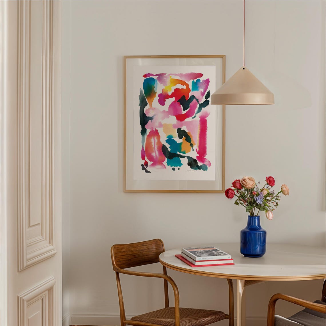 Bold Multicolor Organic Watercolor Abstract Floral Art Poster - Image 2