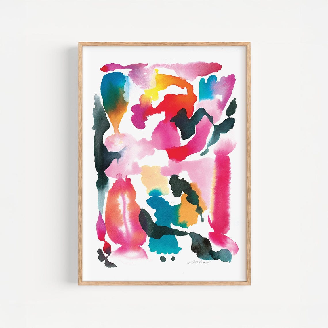 Bold Multicolor Organic Watercolor Abstract Floral Art Poster
