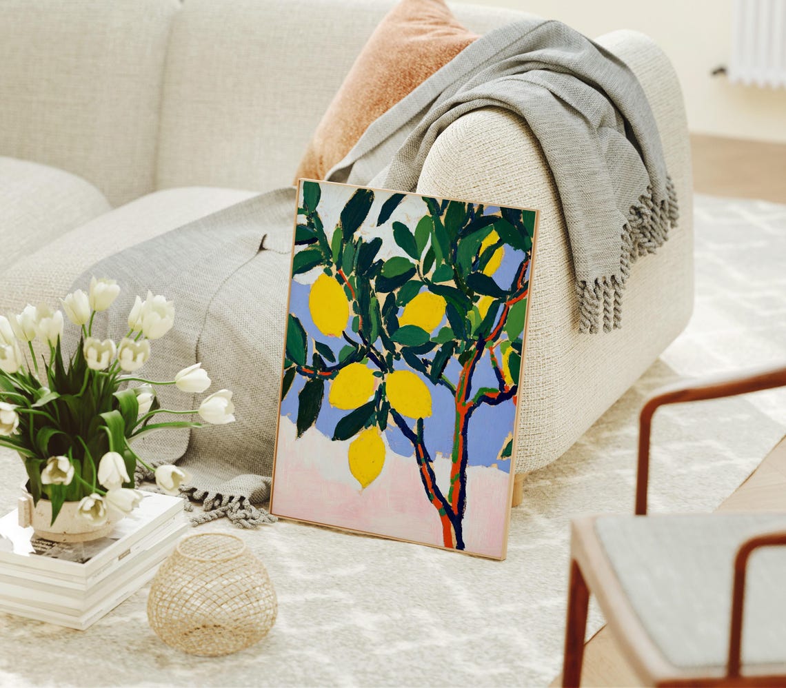 Abstract Lemon Tree Botanical Art, Kitchen Decor - Image 3