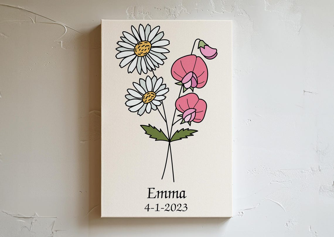 Personalized April Birth Flower Daisy Sweet Pea Botanical Art Poster