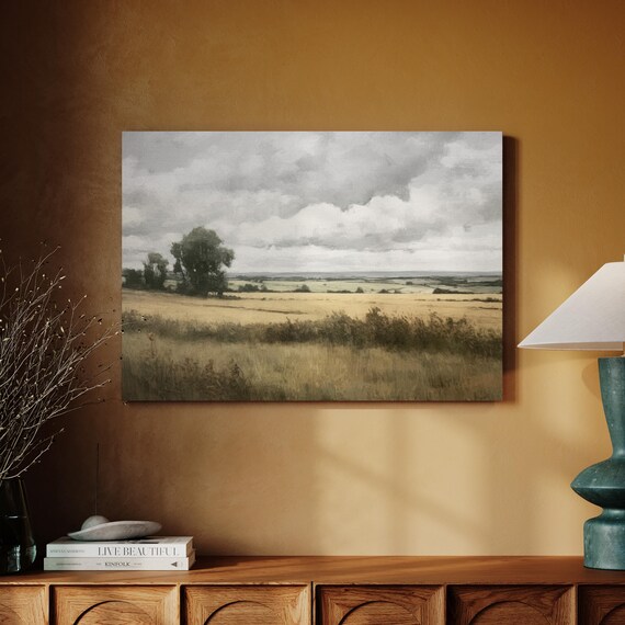 English Countryside Vintage Farmhouse Landscape Art Print