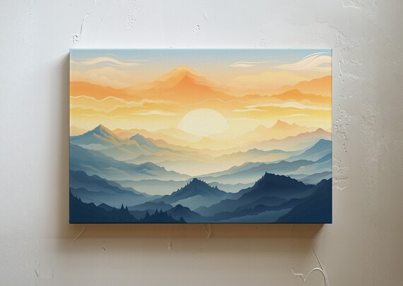 Mountain Landscape Wall Art Print Sunrise Wall Hanging Mountains Home Decor Abstract Nature Landscape Painting Modern Boho Decor