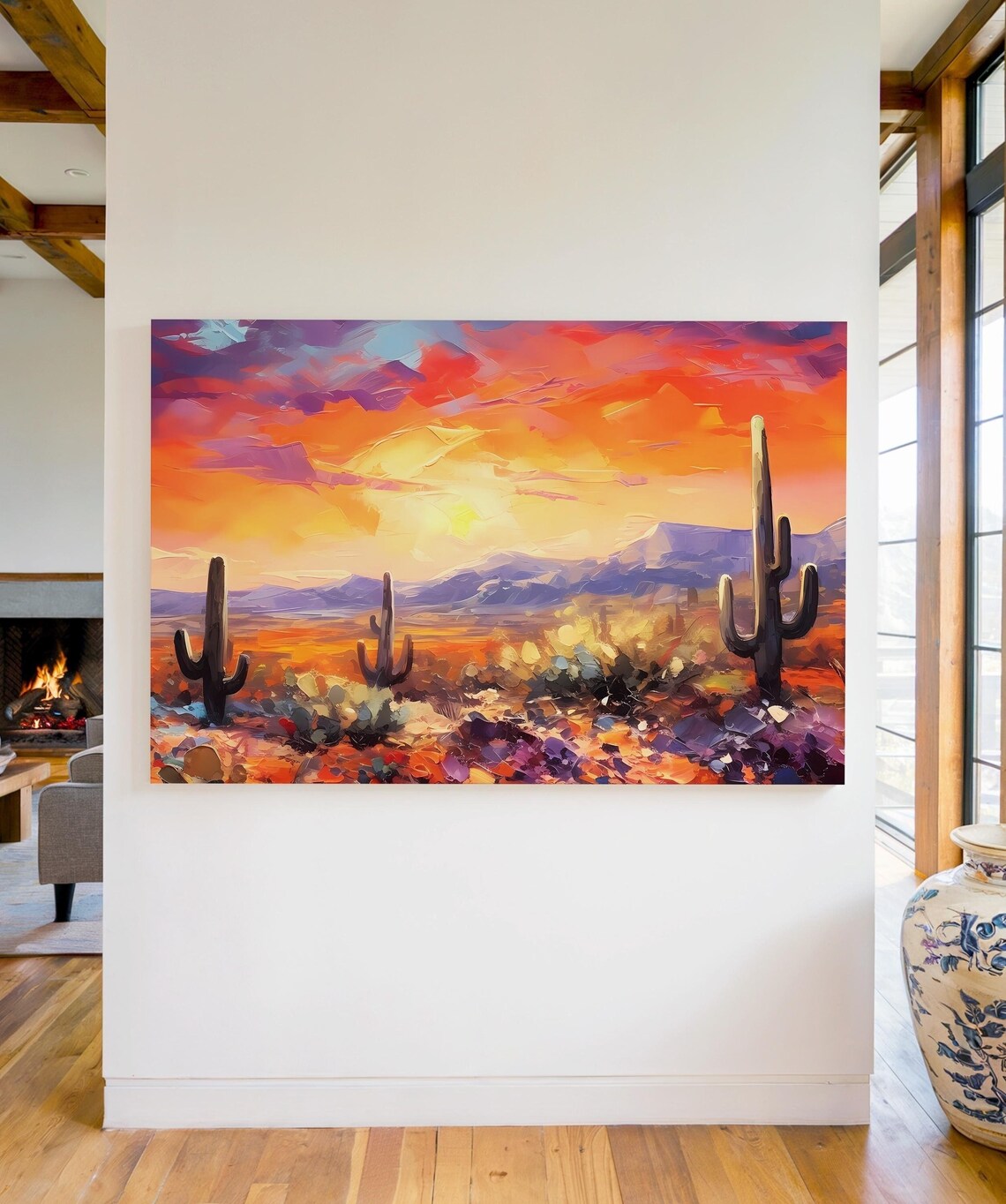 Desert Sunset Cactus Wall Art Print, Southwestern Decor