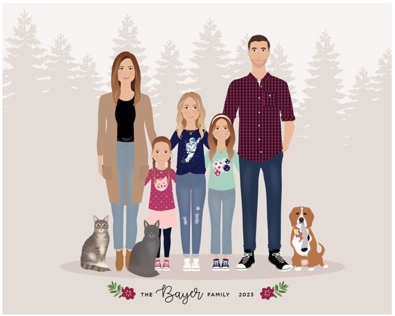 Personalized Portrait Custom Family Portrait Fathers Day Mothers Day