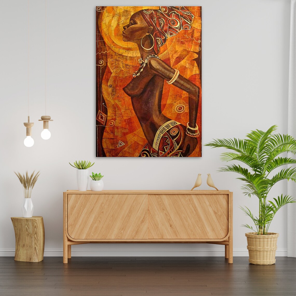 African Woman Portrait In Warm Orange Tones With Headwrap Ethnic Wall Art - Image 3