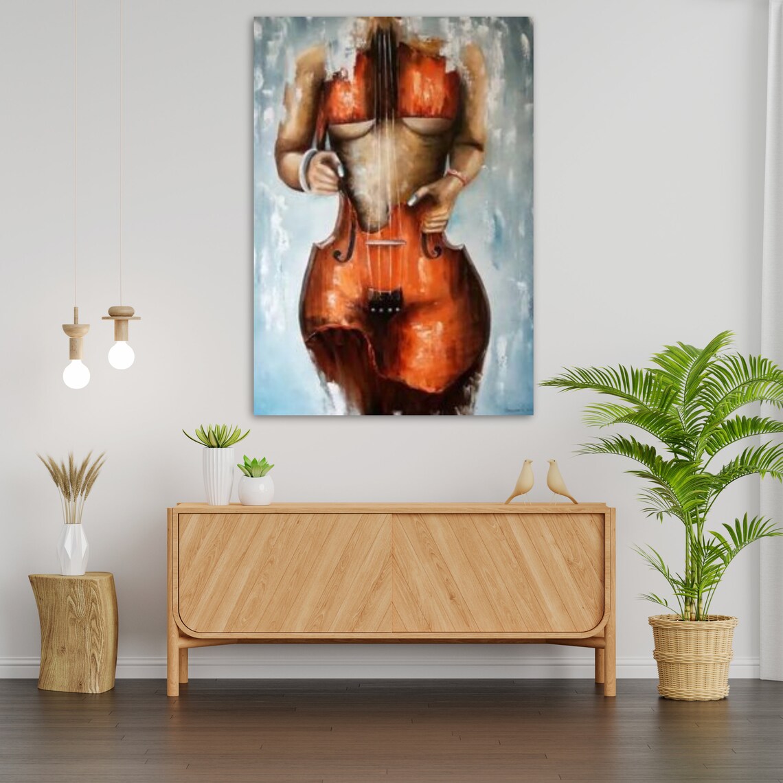 Woman Torso Violin Surreal Music Art Orange Body Instrument Painting Art Print - Image 4