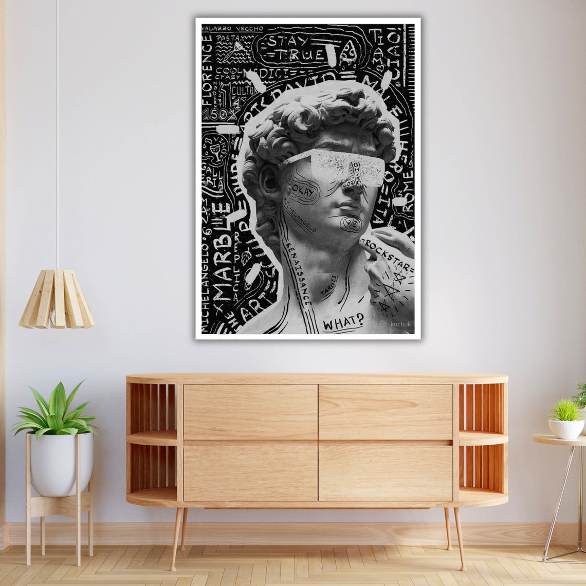 Michelangelo David Graffiti Bust Pop Art Black White Street Poster - Image 3