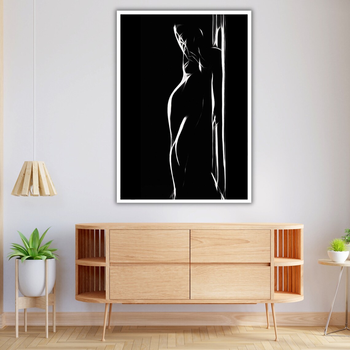 Minimalist White Line Female Silhouette Black Background Elegant Modern Print - Image 4