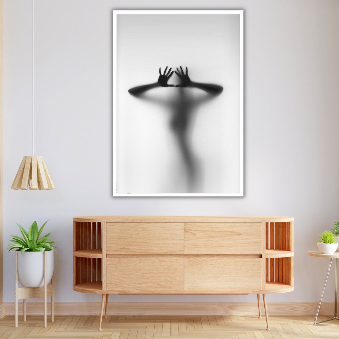 Woman Silhouette Behind Frosted Glass Black And White Photography Poster - Image 4