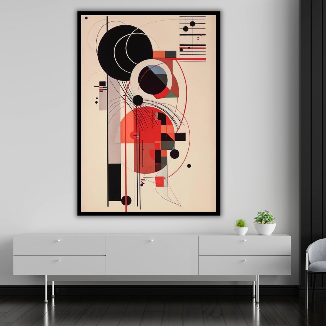 Geometric Bauhaus Abstract Circles Red Black Cream Modernist Art Poster - Image 4