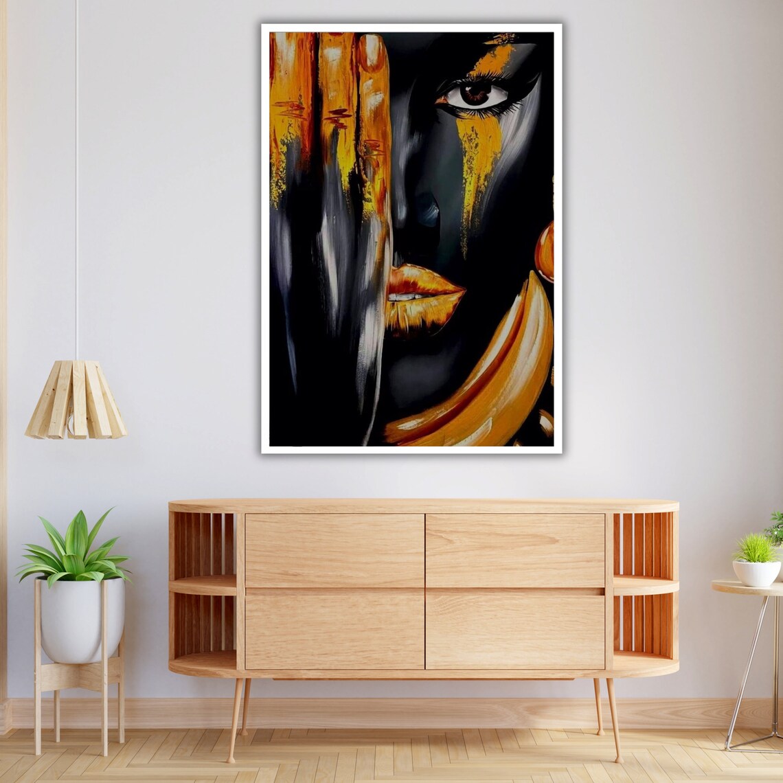 Dramatic Black Gold Woman Face Portrait With Golden Painted Accents Print - Image 4