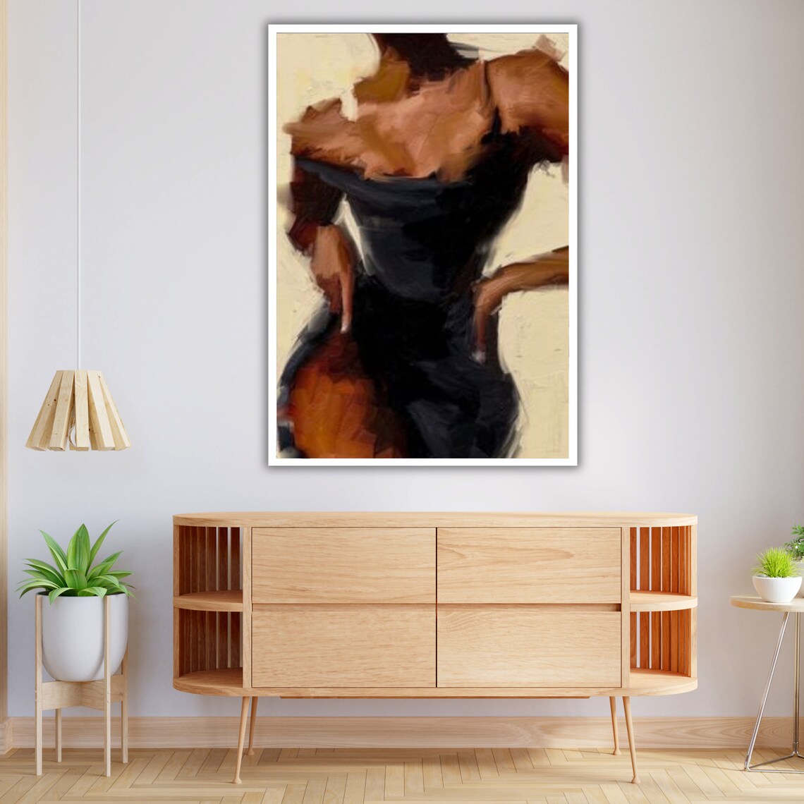 Woman Black Dress Abstract Beige Background Painterly Elegant Portrait Art Print - Image 4