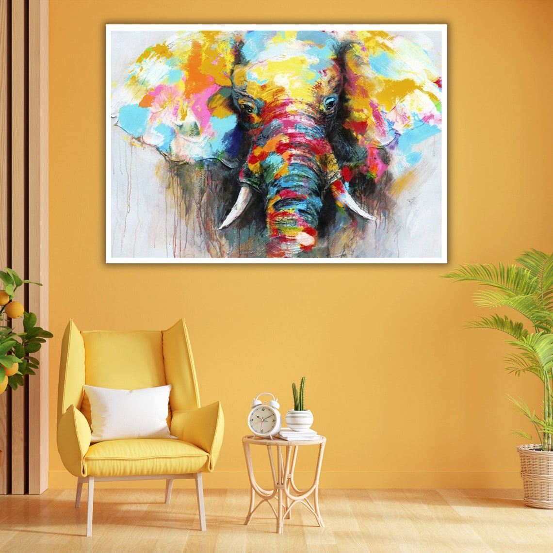 Colorful Abstract Elephant Face Oil Painting Modern Wildlife Wall Art - Image 3