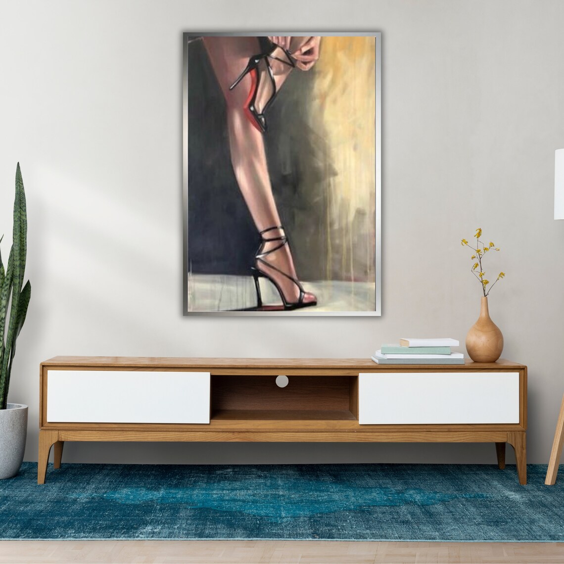 Woman Legs In Strappy Black High Heels With Red Sole Fashion Art Poster - Image 2