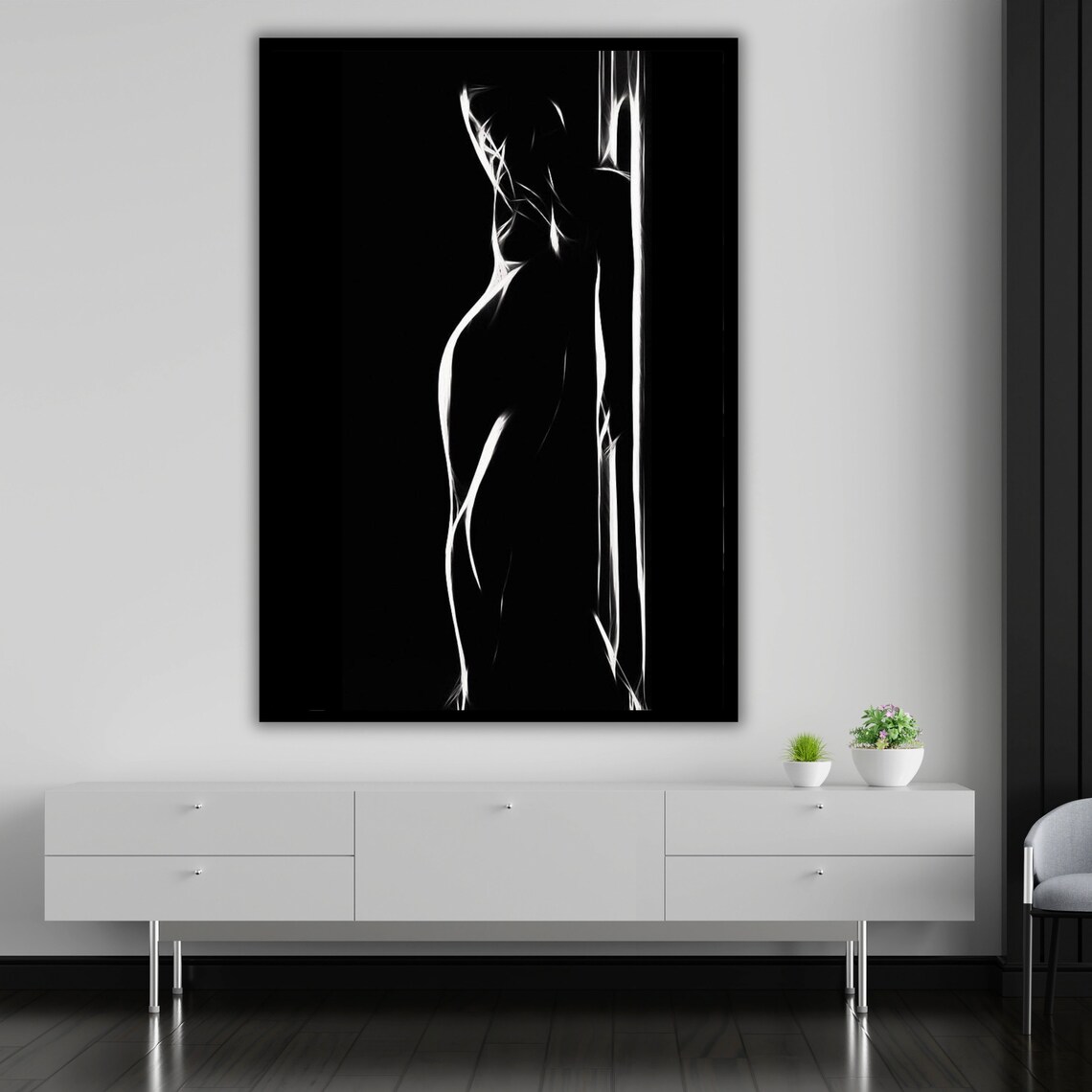 Minimalist White Line Female Silhouette Black Background Elegant Modern Print - Image 5
