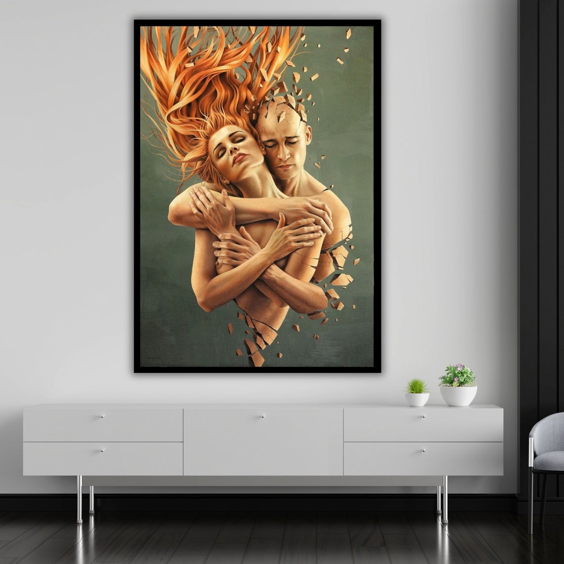 Surreal Hugging Couple Wall Art Print - Image 5