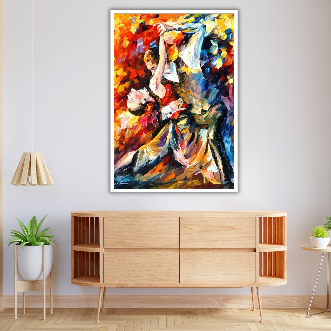 Passionate Couple Dancing Tango Colorful Impasto Palette Knife Painting Print - Image 3
