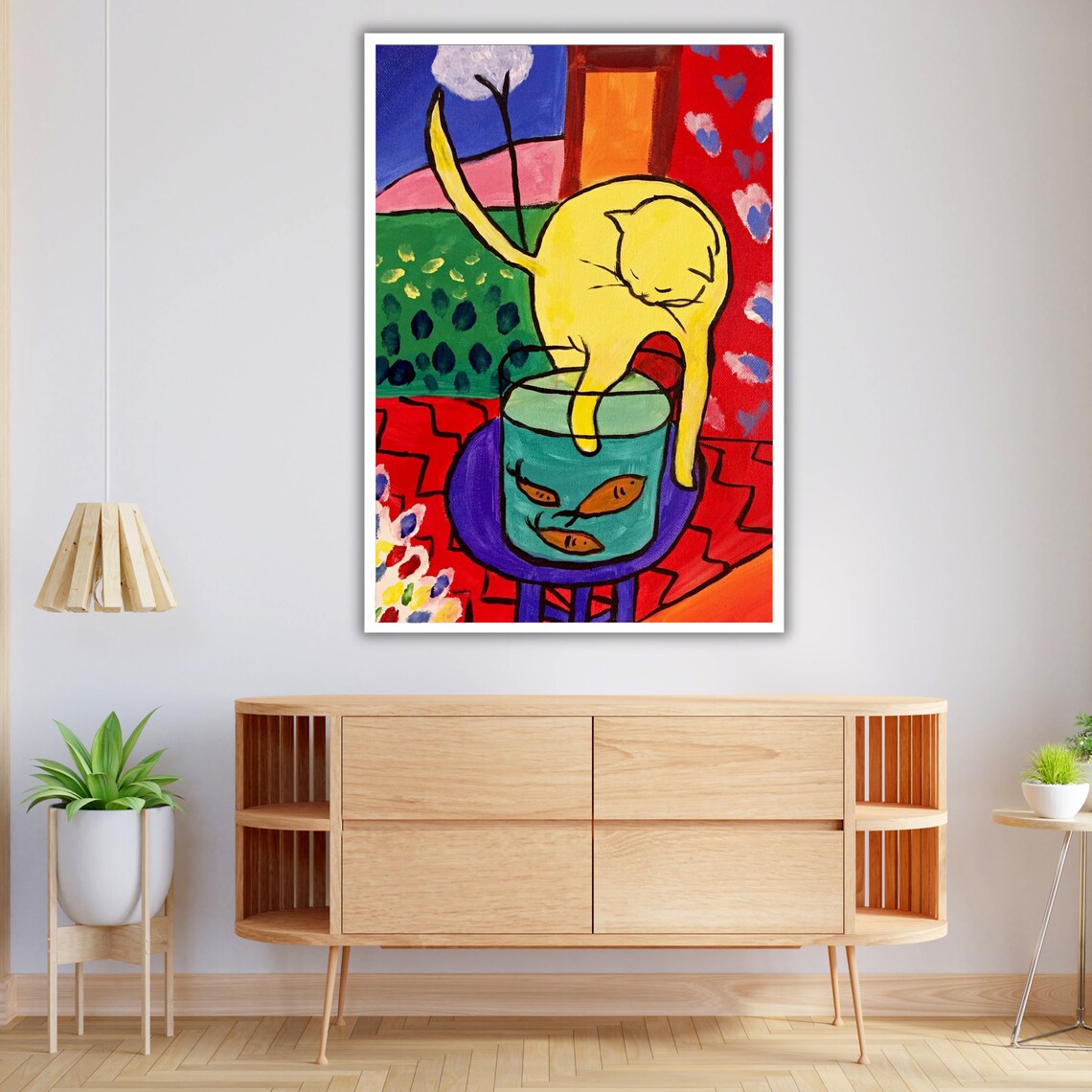 Henri Matisse Style Yellow Cat With Red Fish Bowl Modern Art Poster - Image 4