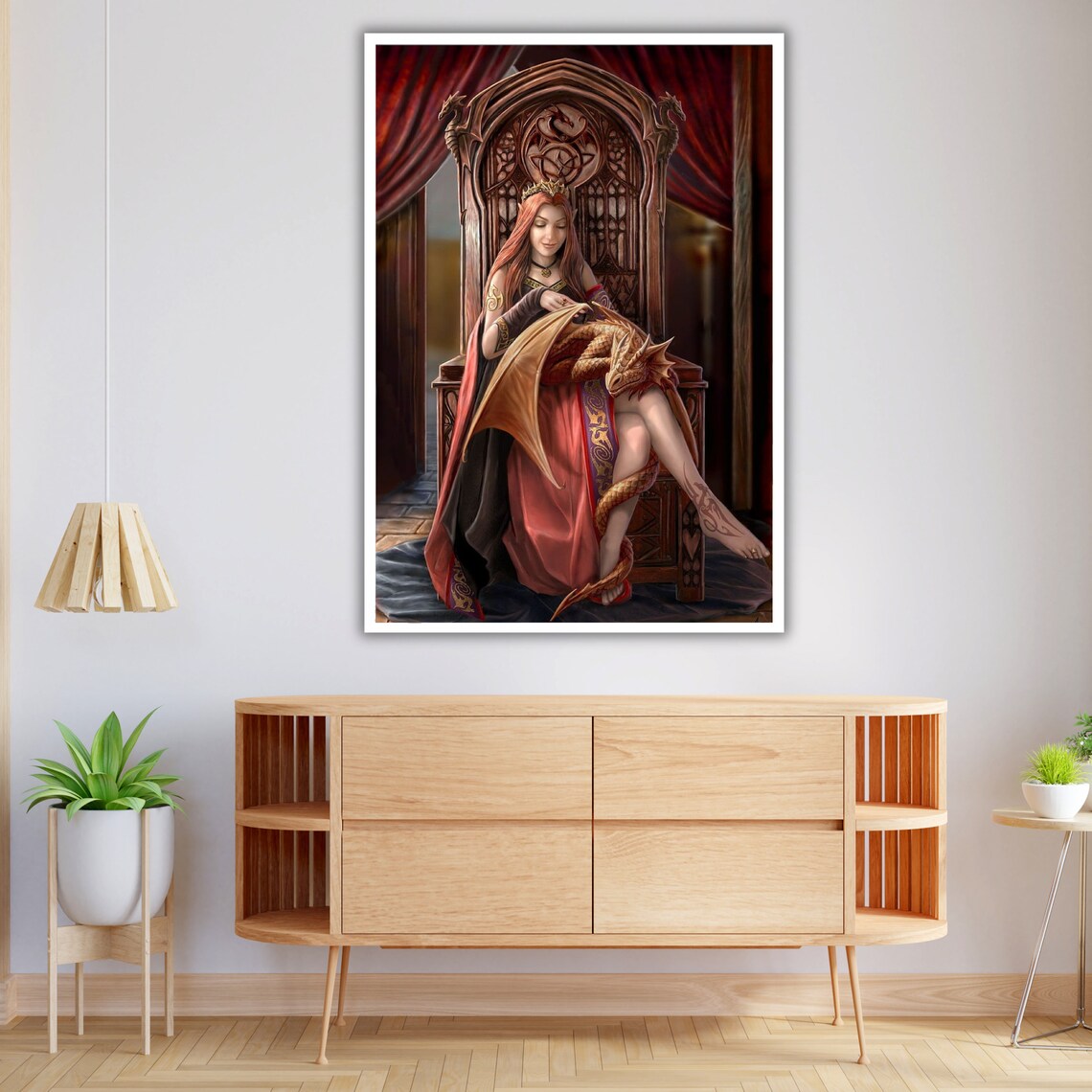 Fantasy Dragon Queen On Gothic Throne Crowned Maiden Enchanted Art Print - Image 3