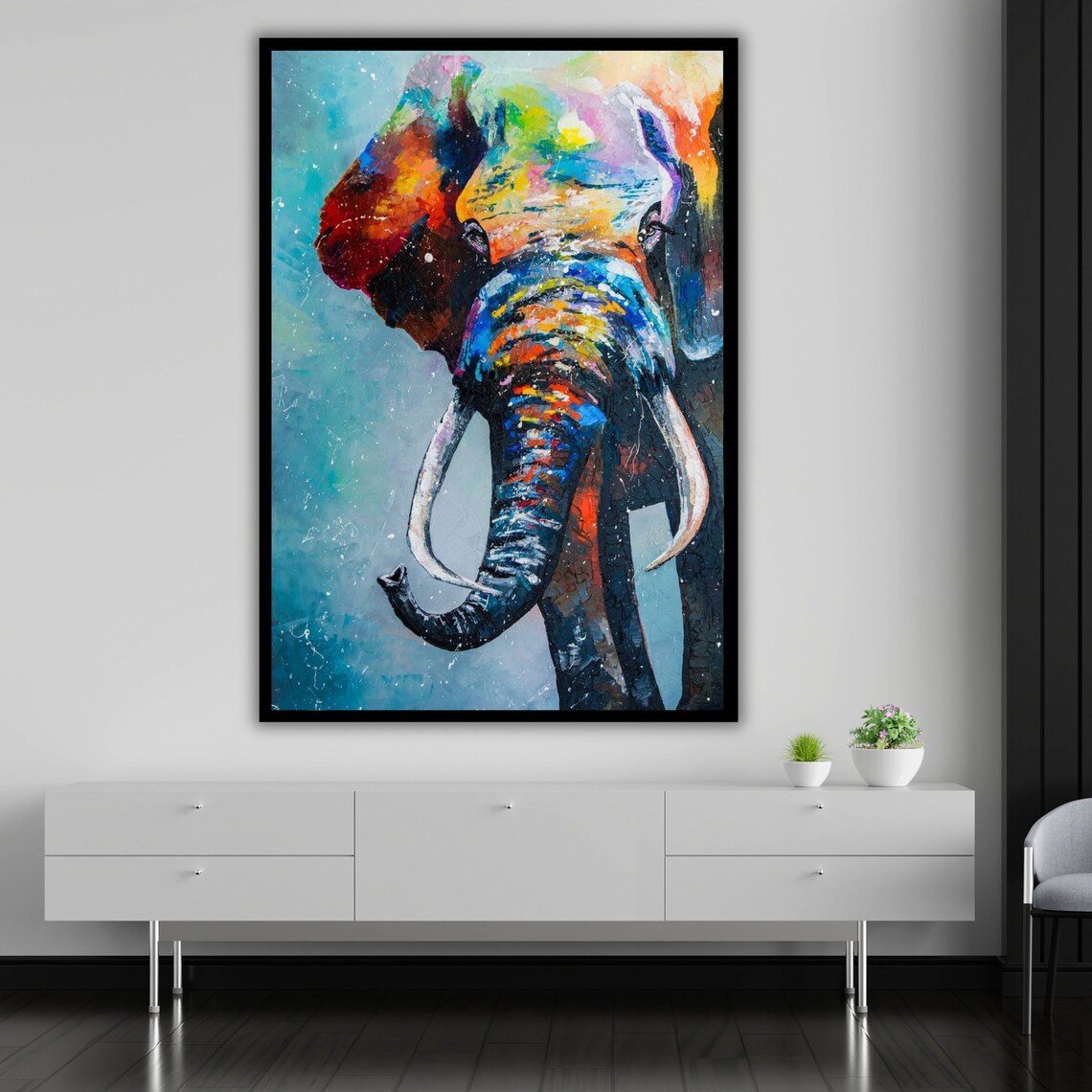 Colorful Abstract Elephant Head Vibrant Blue Multicolor Modern Animal Art Print - Image 5