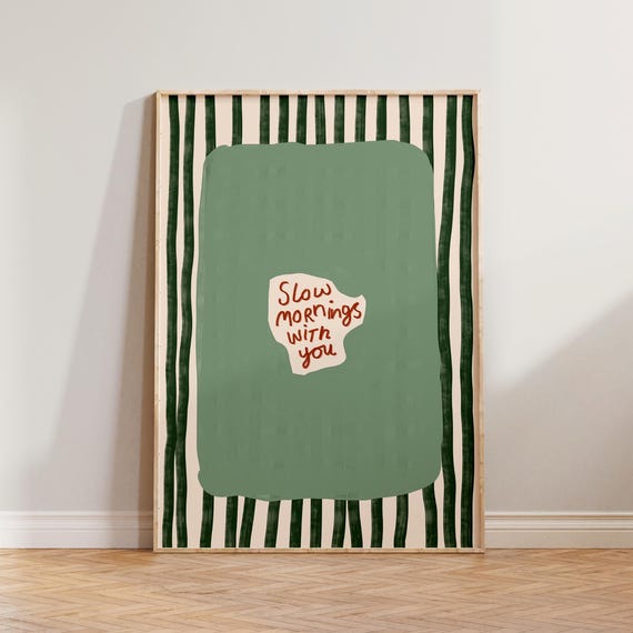 Retro Bedroom Wall Art Striped Print Mid Century Modern Slow Mornings With You For Gift Her
