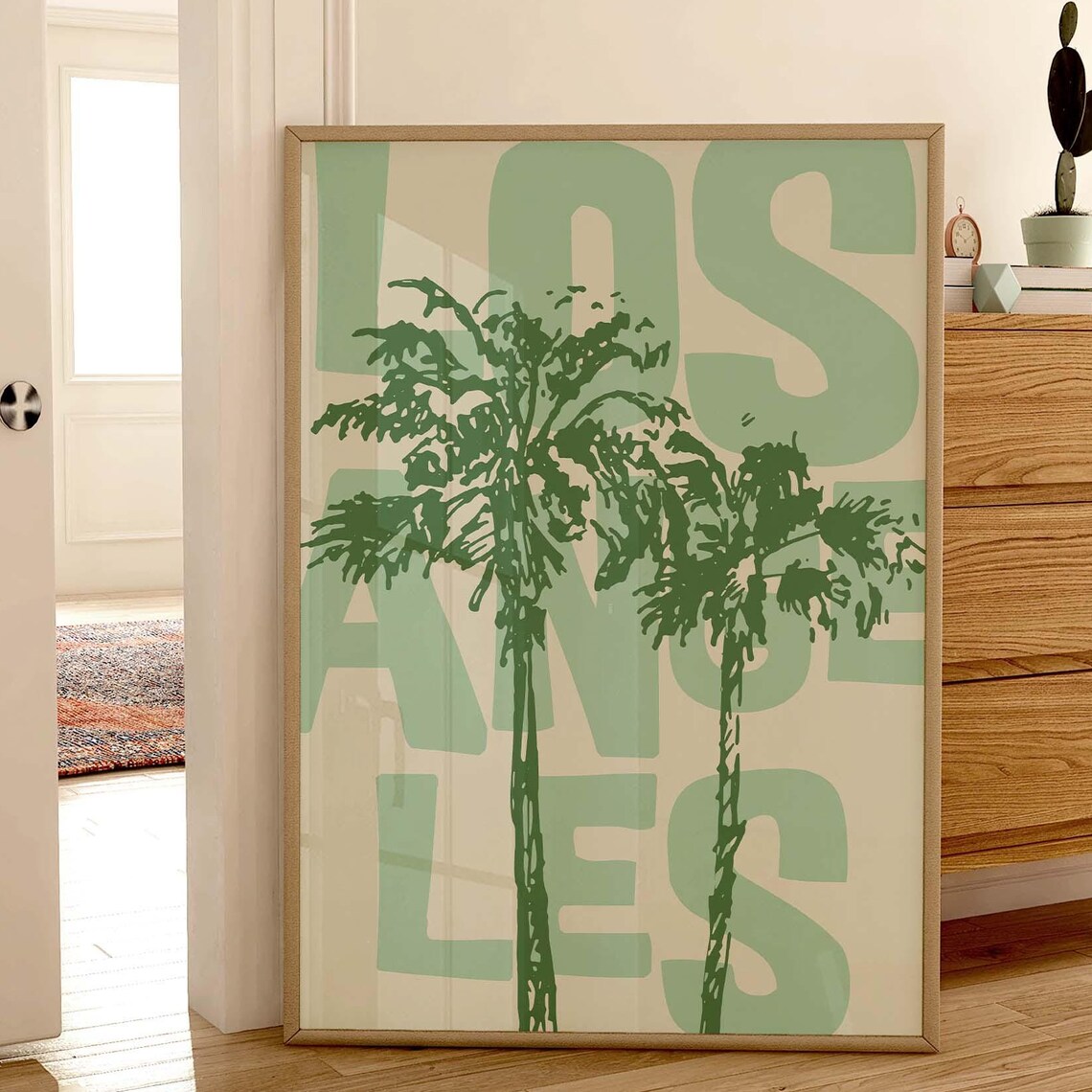 Los Angeles Palm Trees Vintage Green Retro Travel Wall Poster