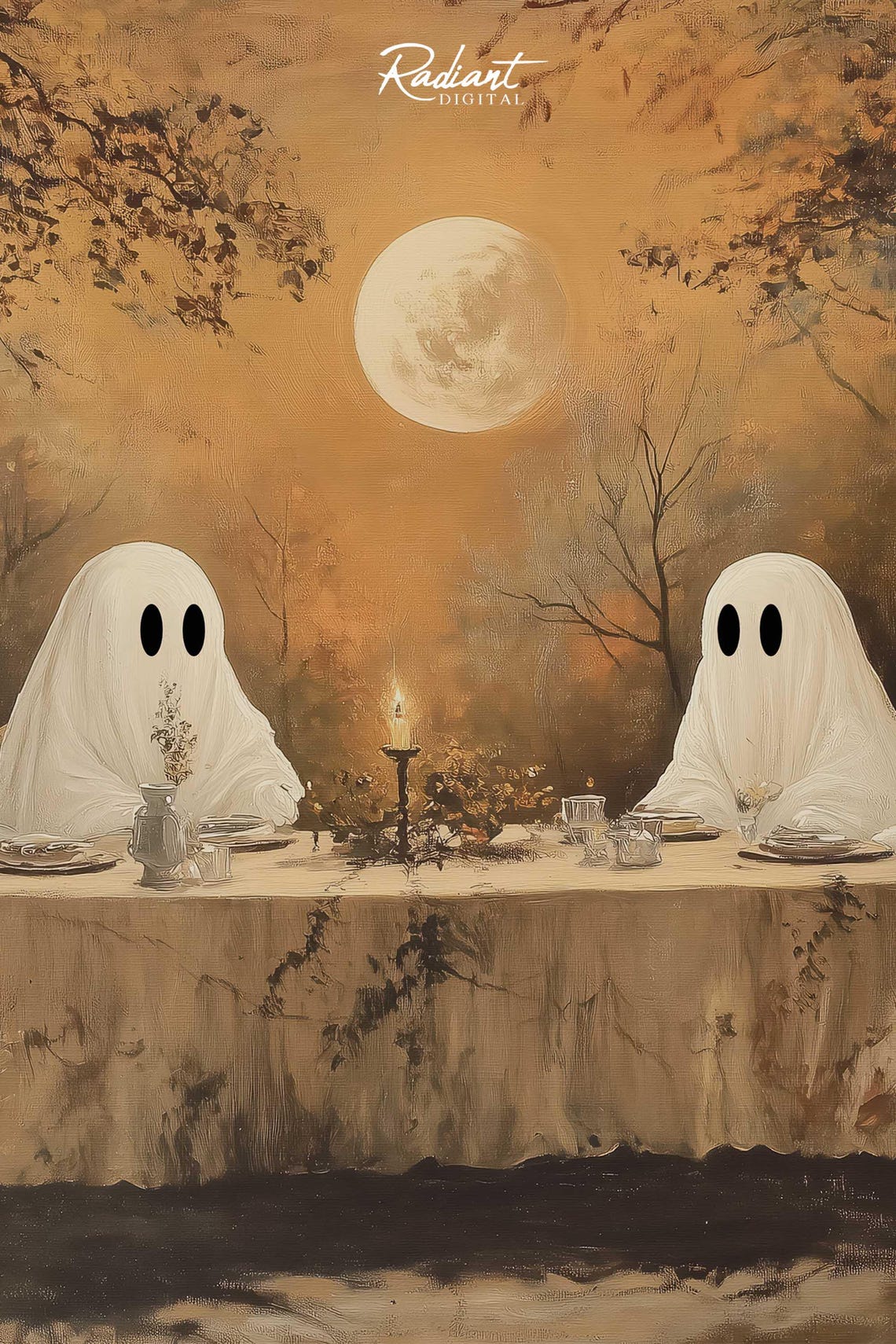 Moonlit Ghosts Candlelit Dinner Party Under Moon Spooky Poster - Image 3