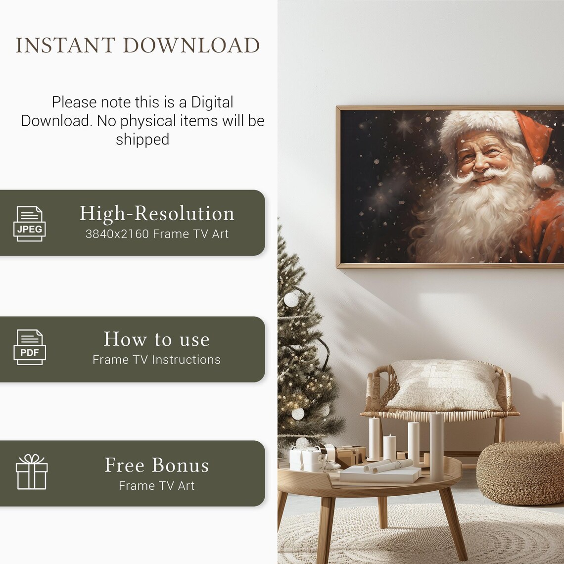 Santa Claus Smiling Portrait Snowy Night Christmas Watercolor Poster - Image 4
