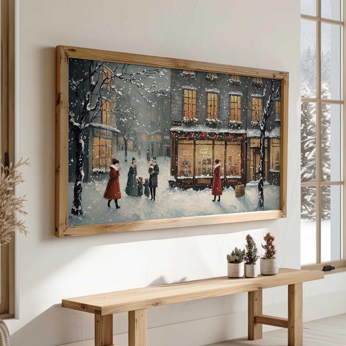 Vintage Christmas Scene Frame Tv Art Snowy Holiday Town Tv Art Cozy Winter Decor Christmas Frame Tv Art Festive Victorian Street Art - Image 3