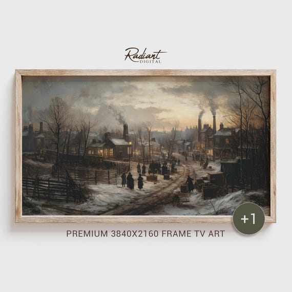 Moody Snowy Frame Tv Art Victorian Industrial Moody Winter Townscape Vintage Industrial Scene Holiday Decor For Frame Tv